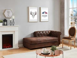 Vente-unique Chaise Longue-Chaise Longue - Hoek Links - Chesterfield Shirel Van Microvezel Met Lived-In Leeraspect