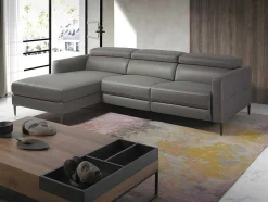Angel Cerda Hoekbank-Chaise Longue Bank In Donkergrijs Leer Met Relaxmechanisme 6125