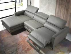 Angel Cerda Hoekbank-Chaise Longue Bank In Donkergrijs Leer Met Relaxmechanisme 6125