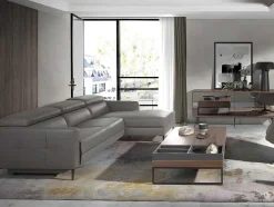 Angel Cerda Hoekbank-Chaise Longue Bank In Donkergrijs Leer Met Relaxmechanisme 6126