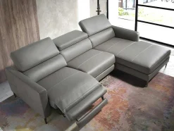 Angel Cerda Hoekbank-Chaise Longue Bank In Donkergrijs Leer Met Relaxmechanisme 6126