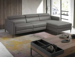 Angel Cerda Hoekbank-Chaise Longue Bank In Donkergrijs Leer Met Relaxmechanisme 6126