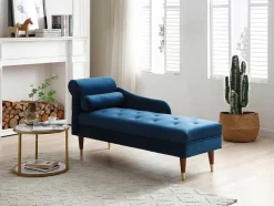 Vente-unique Chaise Longue-Chaise Longue Rechts Van Blauwgroen Velours Umari