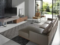 Angel Cerda Hoekbank-Chaiselongue Bank (R) In Leer En Verdonkerd Staal 6154