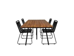 Vente-unique Tuinset-Chan Tuinmeubelset Tafel 100X200Cm En 4 Stoel Stapel Lindos Zwart, Naturel.