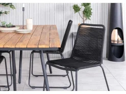Vente-unique Tuinset-Chan Tuinmeubelset Tafel 100X200Cm En 4 Stoel Stapel Lindos Zwart, Naturel.