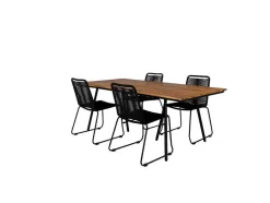 Vente-unique Tuinset-Chan Tuinmeubelset Tafel 100X200Cm En 4 Stoel Stapel Lindos Zwart, Naturel.