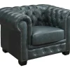 LINEA SOFA Fauteuil Leer-Chesterfield Fauteuil Brenton 100% Buffelleer - Spaans Groen