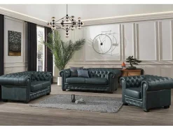 LINEA SOFA Fauteuil Leer-Chesterfield Fauteuil Brenton 100% Buffelleer - Spaans Groen