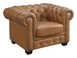 LINEA SOFA Fauteuil Leer-Chesterfield Fauteuil Brenton 100% Buffelleer - Vintage Caramel