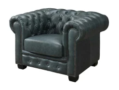LINEA SOFA Set Zitbank + Fauteuil-Chesterfield Zitbank 3 + 2 + 1 Plaatsen Brenton 100% Buffelleer - Spaans Groen