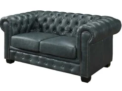 LINEA SOFA Set Zitbank + Fauteuil-Chesterfield Zitbank 3 + 2 + 1 Plaatsen Brenton 100% Buffelleer - Spaans Groen