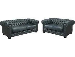 LINEA SOFA Bankstel 3+2-Chesterfield Zitbank 3 + 2 Plaatsen Brenton 100% Buffelleer - Spaans Groen