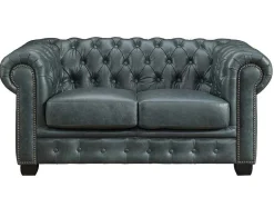 LINEA SOFA Bankstel 3+2-Chesterfield Zitbank 3 + 2 Plaatsen Brenton 100% Buffelleer - Spaans Groen