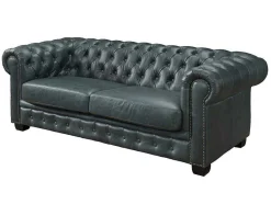 LINEA SOFA Set Zitbank + Fauteuil-Chesterfield Zitbank 3 + 1 Plaatsen Brenton 100% Buffelleer - Spaans Groen