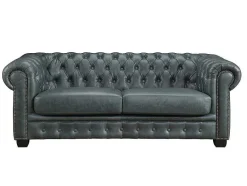 LINEA SOFA Set Zitbank + Fauteuil-Chesterfield Zitbank 3 + 1 Plaatsen Brenton 100% Buffelleer - Spaans Groen