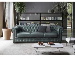 LINEA SOFA Vierzitsbank-Chesterfield Zitbank 4 Plaatsen Brenton 100% Buffelleer - Spaans Groen