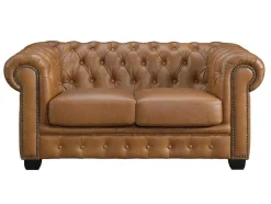 LINEA SOFA Leren Zitbank-Chesterfield 2-Zitsbank Brenton 100% Buffelleer - Vintage Caramel