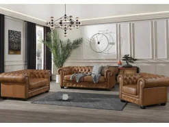 LINEA SOFA Leren Zitbank-Chesterfield 2-Zitsbank Brenton 100% Buffelleer - Vintage Caramel