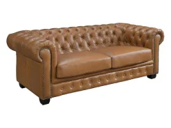 LINEA SOFA Chesterfield Zitbank-Chesterfield 3-Zitsbank Brenton 100% Buffelleer - Vintage Caramel