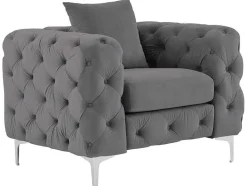 Vente-unique Fauteuil Stof Fluweel / Suedine-Chesterfield-Fauteuil Van Antracietgrijs Velours Edwina