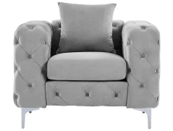Vente-unique Fauteuil Stof Fluweel / Suedine-Chesterfield-Fauteuil Van Lichtgrijs Velours Edwina