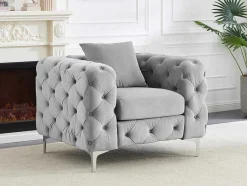 Vente-unique Fauteuil Stof Fluweel / Suedine-Chesterfield-Fauteuil Van Lichtgrijs Velours Edwina