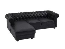 Vente-unique Chesterfield Zitbank-Chesterfield-Hoekbank Met Hoek Links Van Zwart Leer Toledo