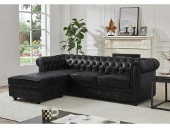 Vente-unique Chesterfield Zitbank-Chesterfield-Hoekbank Met Hoek Links Van Zwart Leer Toledo