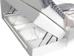 DREAMEA Aanbiedingen: Slaapkamer & Kantoor-Complete Boxspring Met Hoofdeinde Met Leds, Bedbodem Met Opbergruimte, Matras En Dekmatras - Wit - Kunstleer - 160 X 200 Cm - Keros Van
