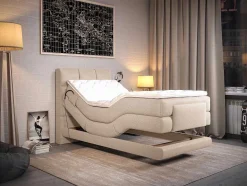 Palacio Elektrisch Relaxatiebed-Complete Boxspringset Met Gestoffeerd Hoofdbord Elektrisch Verstelbare Relaxbedbodems Met Matras Met Topmatras 100 X 200 Cm Stoffen Bekleding Beige Lodi Van