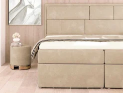 DREAMEA Boxspringbed-Complete Decoratieve Beddenset Met Hoofdbord + Opbergruimte + Matras + Dekmatras - 160 X 200 Cm - Beige - Loumia Van
