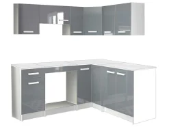 Vente-unique Keukenmeubel-Complete Hoekkeuken - 9 Opbergruimtes - Grijs & Wit - Trattoria