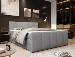 Palacio Boxspringbed-Complete Set Boxspring Met Verstelbaar Hoofdeinde + Bedbodem-Kist + Matras + Dekmatras Verone - Lichtgrijs - 160X200 Cm
