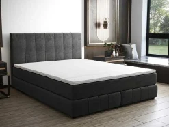 Ysmée Boxspringbed-Complete Set Met Boxspring En Hoofdbord + Bedbodem + Matras + Topmatras - 160 X 200 Cm - Fluweel - Donkergrijs - Hida Van Ysmee