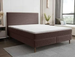 Ysmée Boxspringbed-Complete Set Met Boxspring En Hoofdbord + Bedbodem + Matras + Topmatras - 160 X 200 Cm - Ribfluweel - Bruin - Nara Van Ysmee