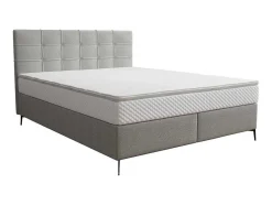 Ysmée Boxspringbed-Complete Set Met Boxspring En Gecapitonneerd Hoofdbord + Bedbodem + Matras + Topmatras - 180 X 200 Cm - Stof - Lichtgrijs - Inao Van Ysmee