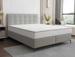 Ysmée Boxspringbed-Complete Set Met Boxspring En Gecapitonneerd Hoofdbord + Bedbodem + Matras + Topmatras - 180 X 200 Cm - Stof - Lichtgrijs - Inao Van Ysmee