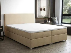Ysmée Boxspringbed-Complete Set Met Boxspring En Hoofdbord + Bedbodem + Matras + Topmatras - 160 X 200 Cm - Stof - Beige - Onan Van Ysmee