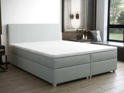 Ysmée Boxspringbed-Complete Set Met Boxspring En Hoofdbord + Bedbodem + Matras + Topmatras - 160 X 200 Cm - Stof - Lichtgrijs - Onan Van Ysmee