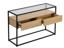 Vente-unique Sidetable-Consoletafel Met 2 Lades Van Mdf, Gehard Glas En Metaal - Licht Naturel - Camata