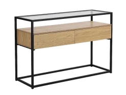 Vente-unique Sidetable-Consoletafel Met 2 Lades Van Mdf, Gehard Glas En Metaal - Licht Naturel - Camata