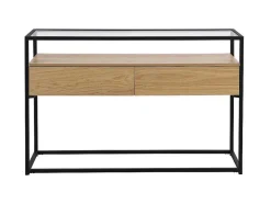 Vente-unique Sidetable-Consoletafel Met 2 Lades Van Mdf, Gehard Glas En Metaal - Licht Naturel - Camata