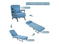 Vente-unique Uitklapbare Fauteuil-Converteerbare Stoffen Fauteuil - 6-Voudig Verstelbare Rugleuning - Blauw