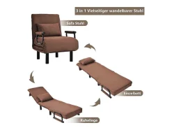 Vente-unique Uitklapbare Fauteuil-Converteerbare Stoffen Fauteuil - 6-Voudig Verstelbare Rugleuning - Bruin