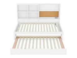 ModernLuxe Bed Met Slaaplade-Dagbed Met Onderschuifbed - 90X200Cm - Met Tekentafel En Opbergvakken - Wit