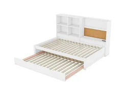 ModernLuxe Bed Met Slaaplade-Dagbed Met Onderschuifbed - 90X200Cm - Met Tekentafel En Opbergvakken - Wit
