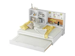 ModernLuxe Bed Met Slaaplade-Dagbed Met Onderschuifbed - 90X200Cm - Met Tekentafel En Opbergvakken - Wit