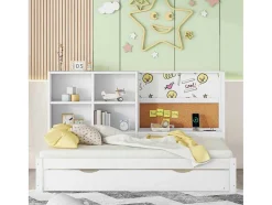 ModernLuxe Bed Met Slaaplade-Dagbed Met Onderschuifbed - 90X200Cm - Met Tekentafel En Opbergvakken - Wit