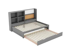 ModernLuxe Bed Met Slaaplade-Dagbed Met Onderschuifbed - 90X200Cm - Met Tekentafel En Opbergvakken - Grijs